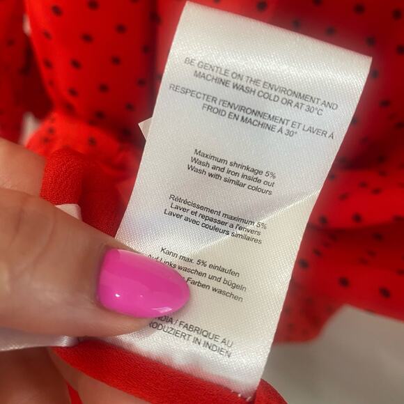 GANNI Mullin Georgette Red Polka Dot Long Sleeve Ruffle Hem Mini Dress Sz 2 - Picture 14 of 16